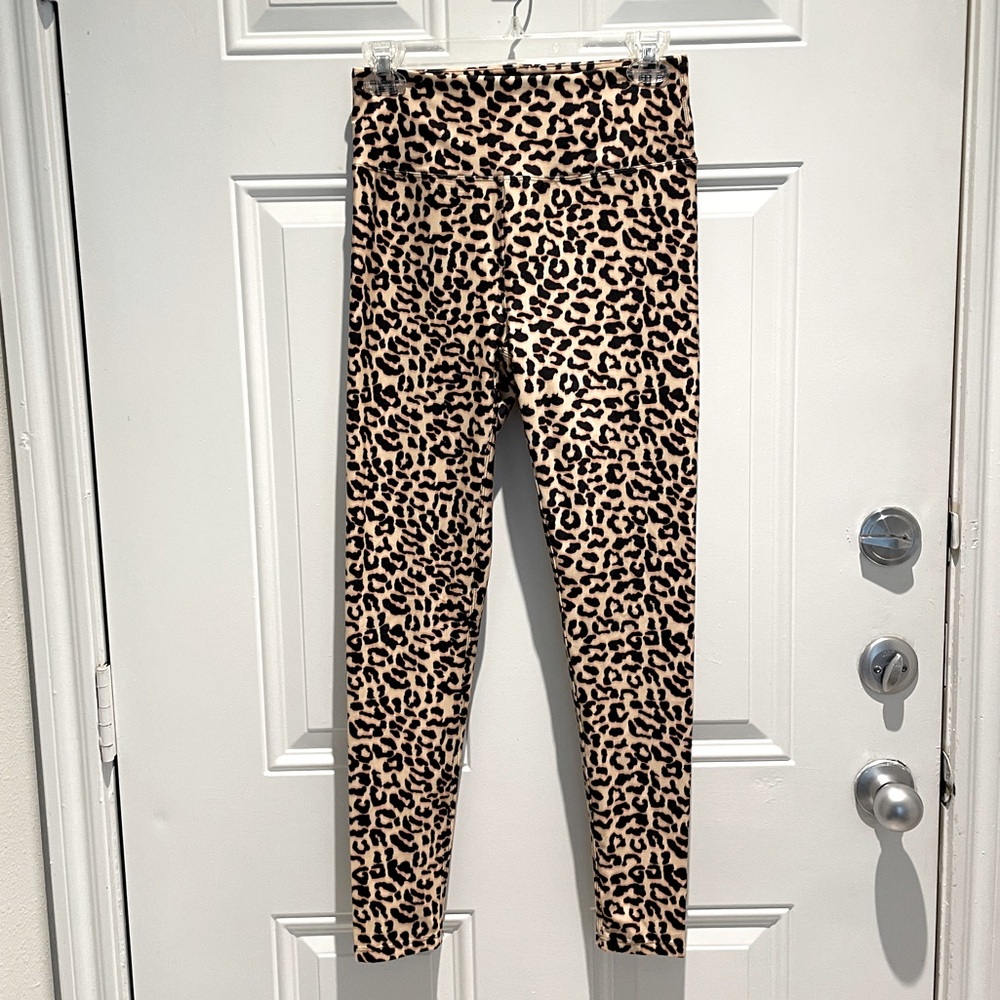 Kyodan Leopard Animal Print Black Tan Performance High Rise Leggings Size Small